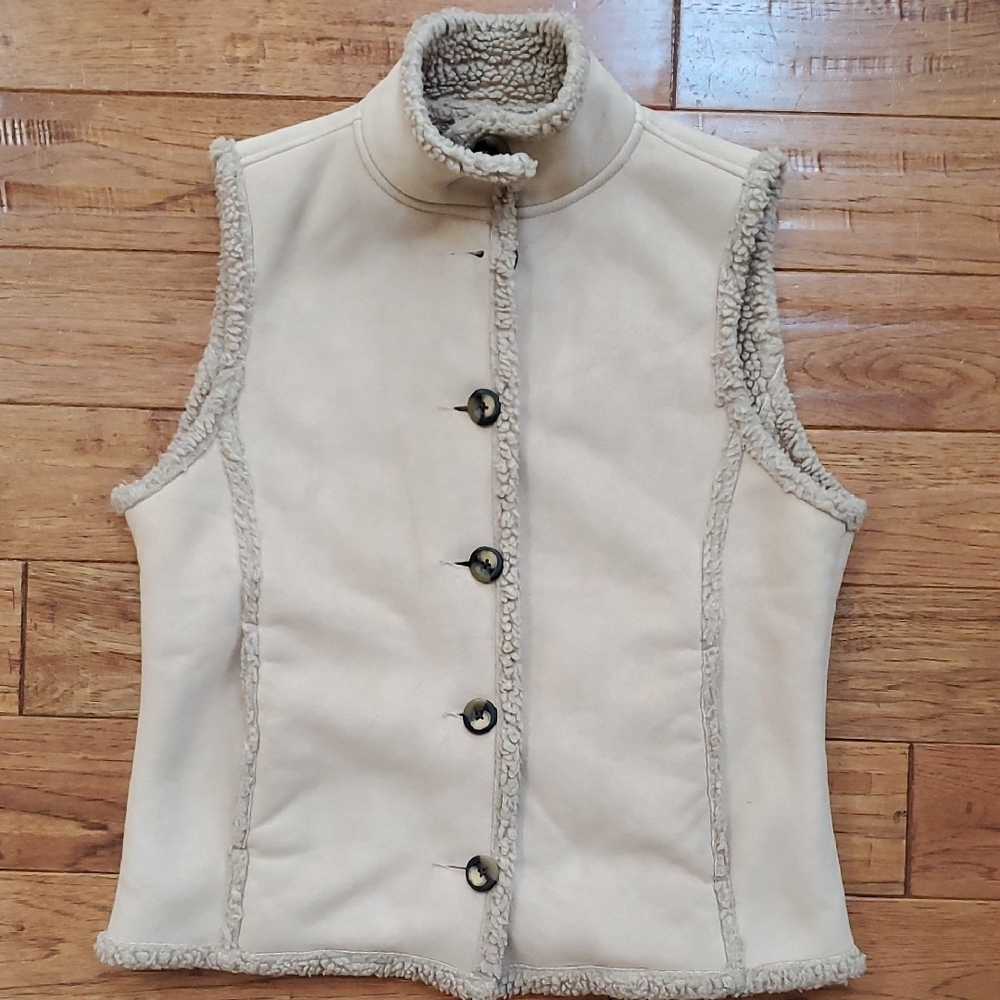 L.L. Bean Cream Suede Shearling Vest